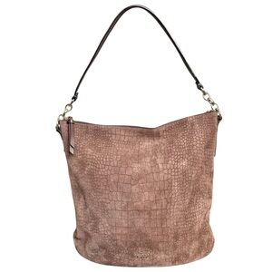 Kate Spade Brown Suede Croc Embossed Larchmont Ave Arianna Hobo Bucket Bag
